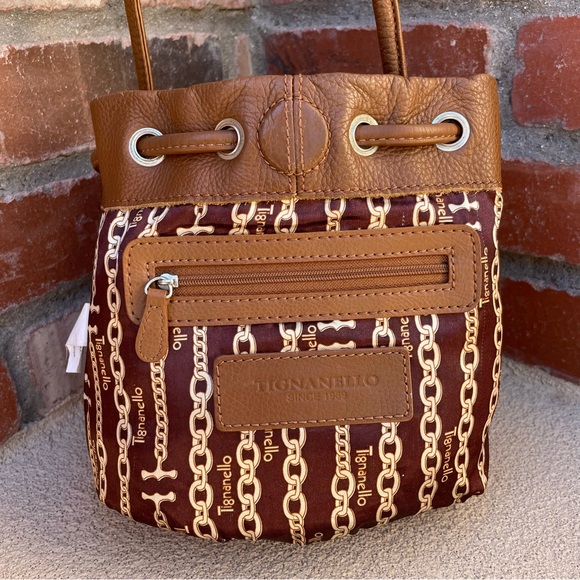 Tignanello • Petite Leather Drawstring Bucket Crossbody Bag & Scarf Bundle - Picture 9 of 14